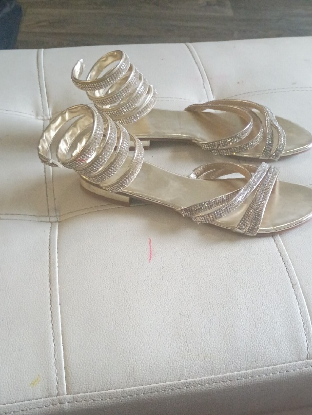 Italina Gold Rhinestone Multi-Strap Block Heel Sandals - Picture 7 of 8